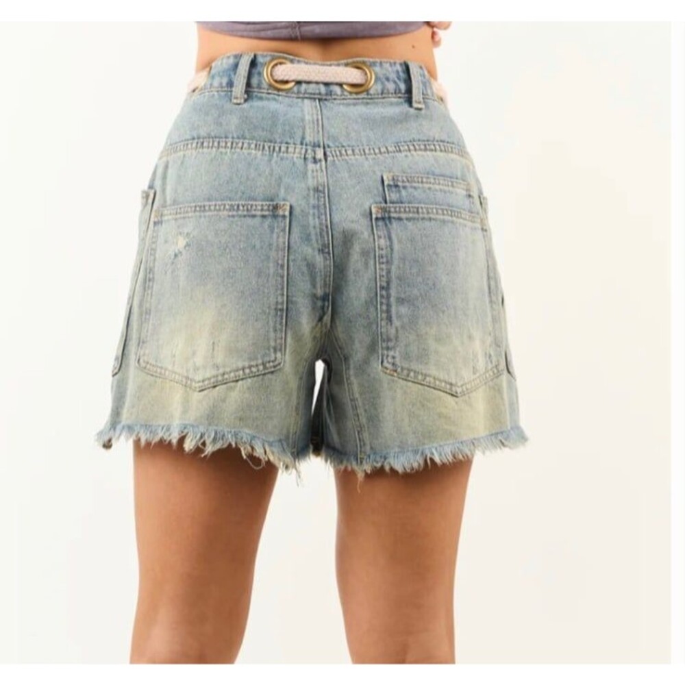 Bibi Shorts BIBI 100%cotton denim jean shorts braid rope belt NEW womens Medium - Picture 4 of 11